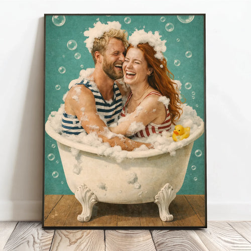 Póster personalizado Diversión en el baño 40x60 cm para parejas y familias con fotos personalizadas – Motiv 2