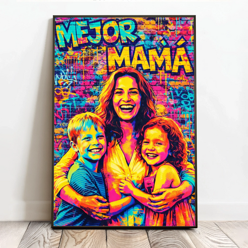 Póster personalizado street art para mamá, formato 40x60, diseño urbano con foto personalizada