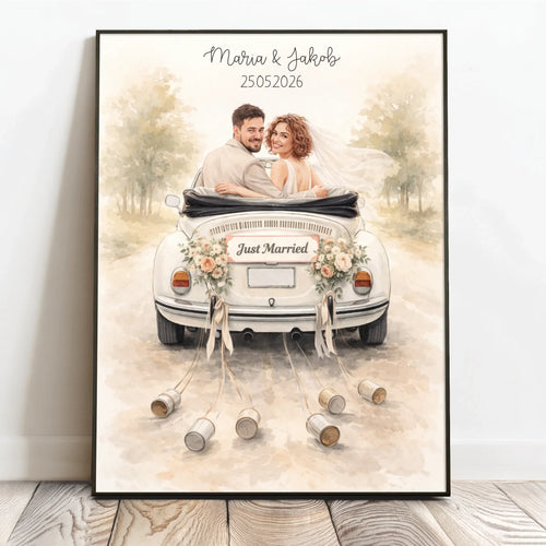 Póster personalizado para parejas con efecto acuarela, diseño 'El día más hermoso' para bodas y aniversarios – Motiv 2