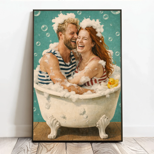 Póster personalizado Diversión en el baño 40x60 cm para parejas y familias con fotos personalizadas